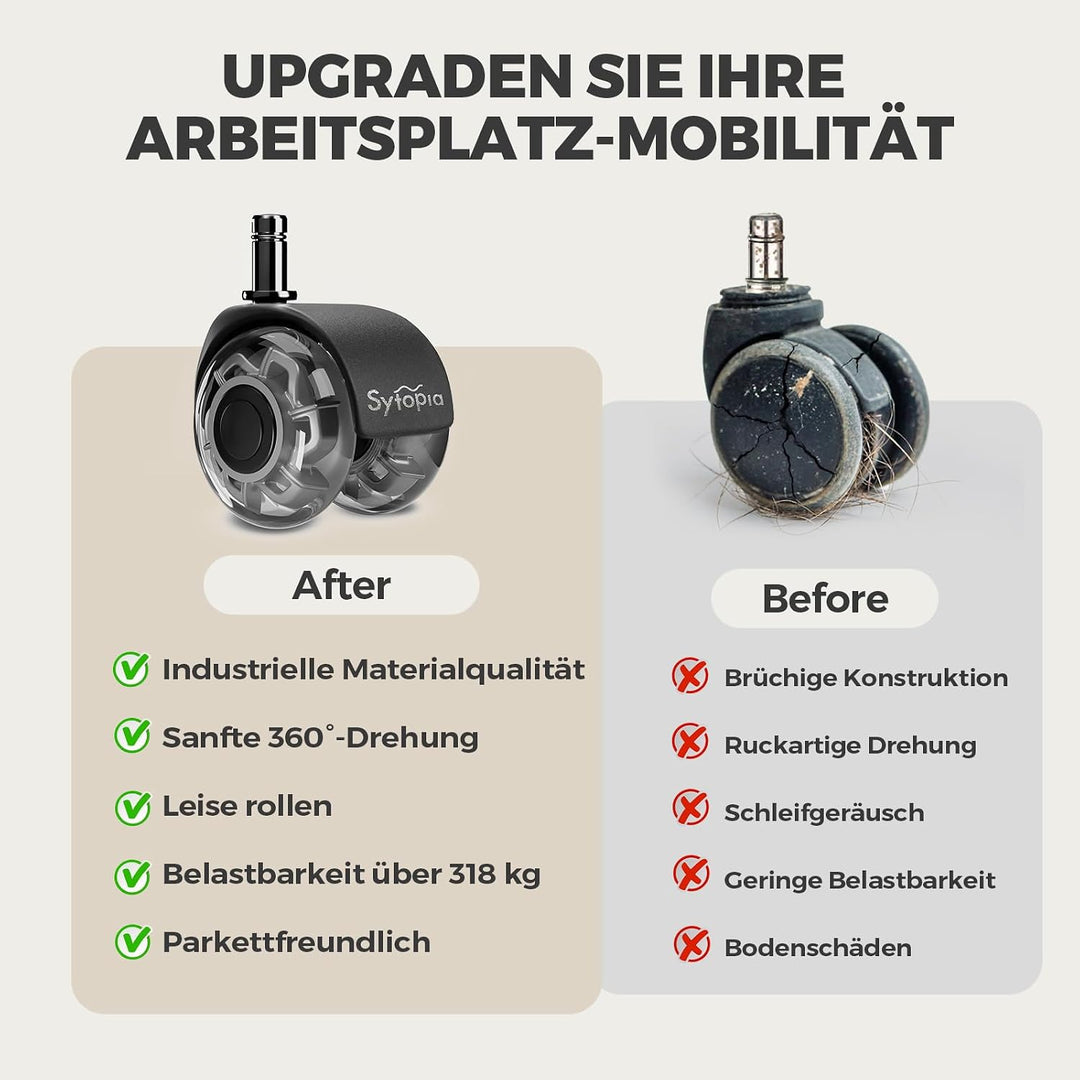 Sytopia Bürostuhl Rollen 10mm x 22 mm, Nur kompatibel mit 1KEA Stuhl (Nicht für 11mm stuhlrollen), 5
