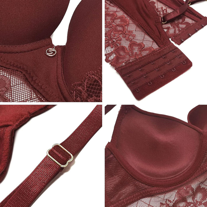 SHEKINI BH Damen mit Bügel Push Up BH mit Blumen Spitzen Schalen Bügel-BH T-Shirt Nahtloser BHS Sexy