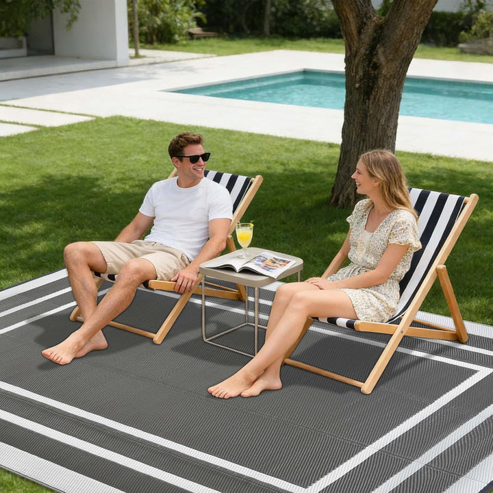Outdoor Teppich Wetterfest Grau 150x245cm Kunststoff Picknickdecken Wasserfest Reversible Camping Te