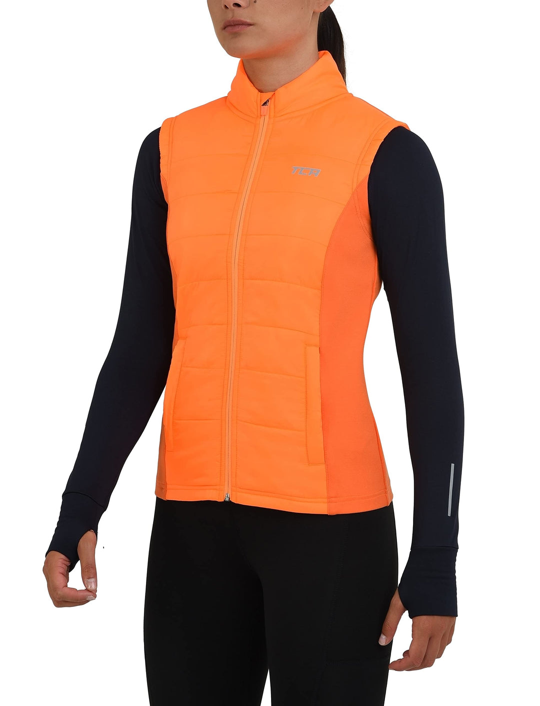 TCA Damen und Mädchen Excel Runner Leichte Laufweste mit Reissverschlusstaschen 12-14 Jahre Orange,
