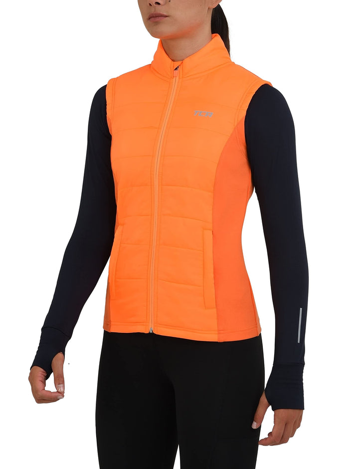 TCA Damen und Mädchen Excel Runner Leichte Laufweste mit Reissverschlusstaschen 12-14 Jahre Orange,