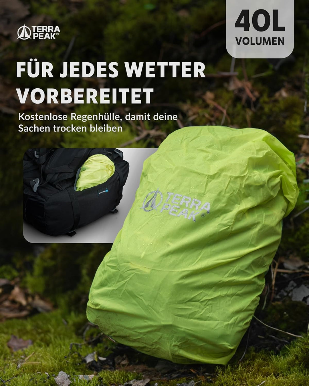 Terra Peak® Premium Wanderrucksack 40L (FLEX 40) für Damen & Herren gross mit Rückenbelüftung, Regen