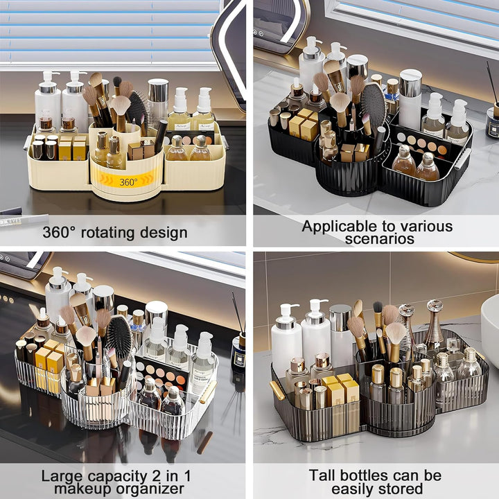 DASITON Make Up Organizer 360° Drehbar Pinsel Organizer, 2-in-1 Kosmetik Organizer mit Griff, Makeup