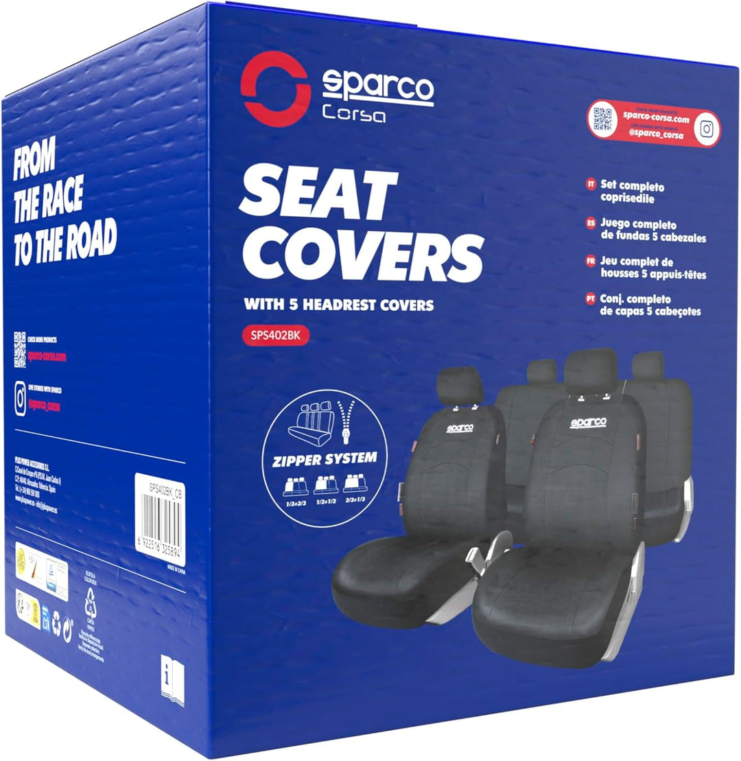 SPARCO SPCS402BK Schonbezüge-Kompletteset von 5 Kopfstützen, Schwarz 402 INTL SPC 402 SCHWARZ, 402 I
