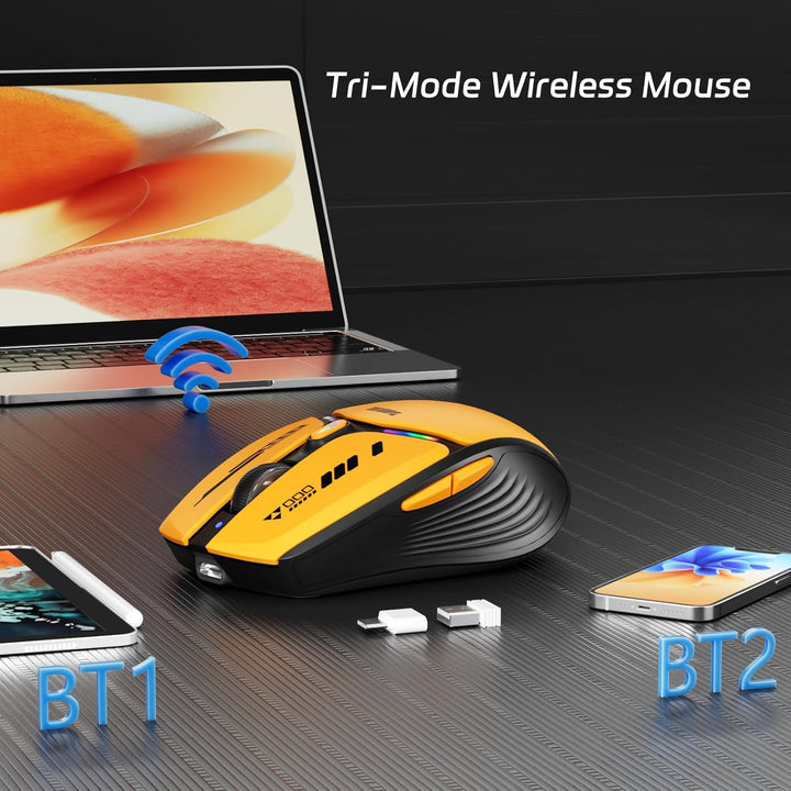 Uiosmuph G19 Bluetooth Maus, LED Bluetooth Funkmaus (Tri-Mode: BT 5.1/5.0+2.4G), Batteriestand sicht