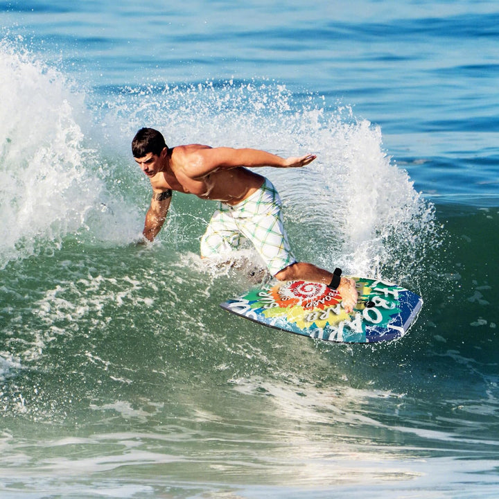 GYMAX Leichtes Bodyboard, Surfbrett mit EPS-Kern, XPE-Deck, HDPE-Unterseite, Halbmond-Heck & Handgel