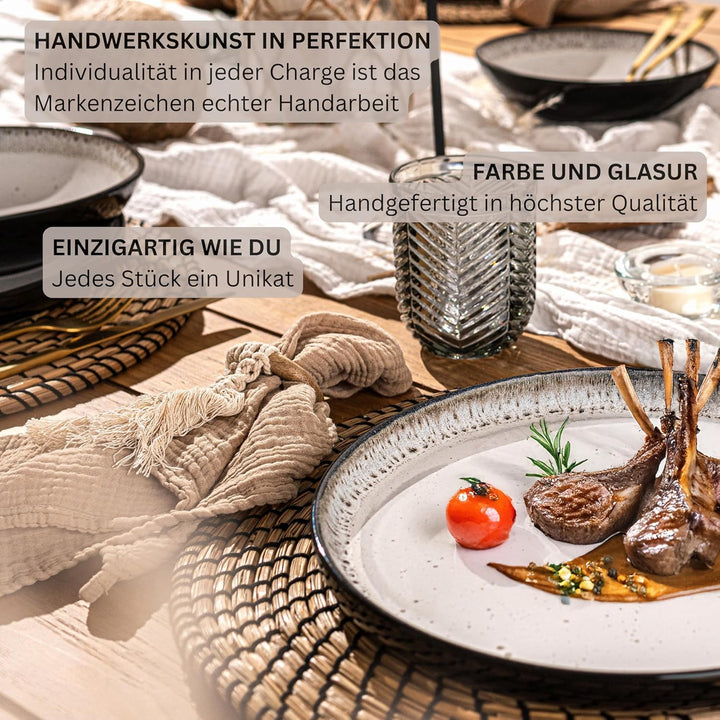 SÄNGER Sansibar | Teller Set 6 Personen, Steingut Geschirr Set 6 teilig, Speiseteller Essteller Dinn