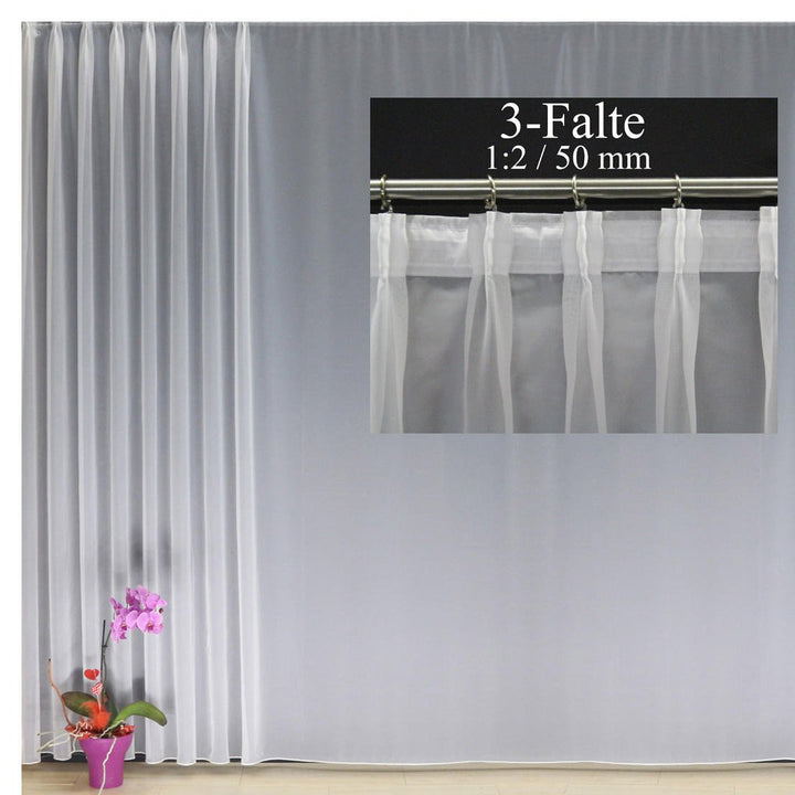 EASYHomefashion Hochwertige Fertiggardine Voile Store Deko Schal mit Faltenband Bleiband 3-Falten-KR