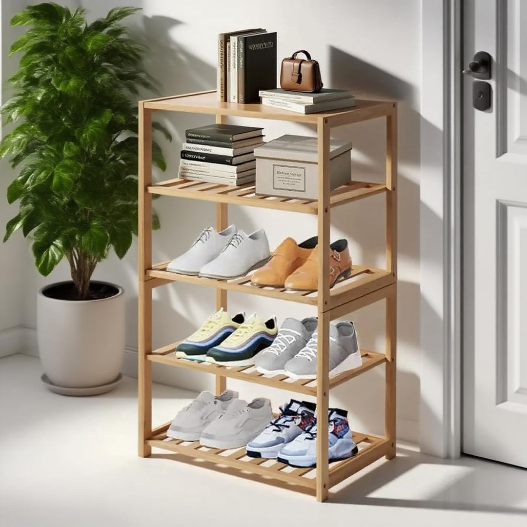 Schuhregal aus Bambus, freistehend, 5 Etagen, Mehrzweck-Regale für Flur, Schrank, Wohnzimmer, Eingan