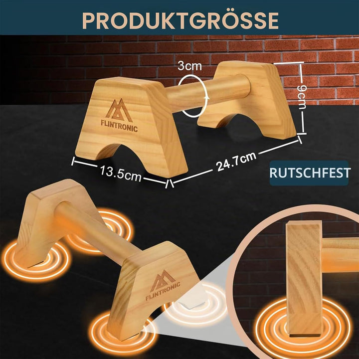 flintronic Liegestützgriffe Holz, Rutschfeste Push-Up Bars, Ergonomische Handstandgriffe für Calisth