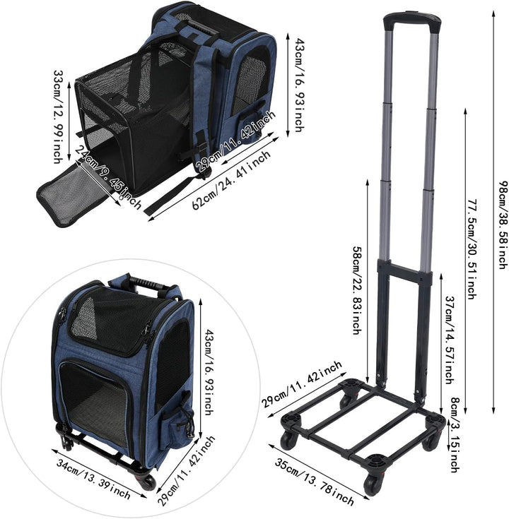 Transportbox Katze mit RäDern 360° Drehbar,Haustier Trolley Rucksack HaustierträGer Rucksack und Tro