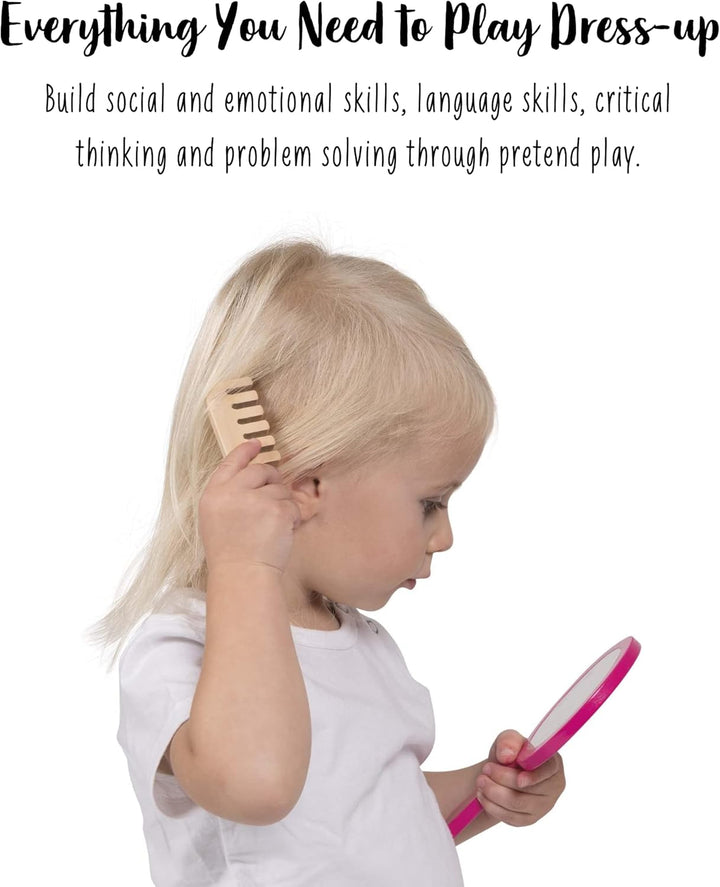 Janod - P'tite Miss Vanity Case for Children - 9 Solid Wood Accessories Included - Pretend Play Toy