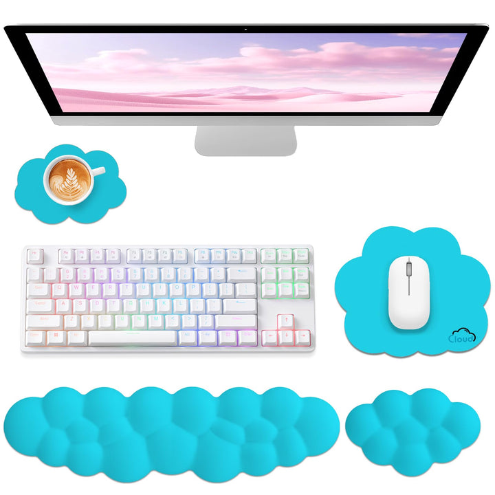 Memory‑Schaum Cloud Handballenauflage Tastatur‑Set, 4‑in‑1: Ergonomische Tastatur Handballenstütze &
