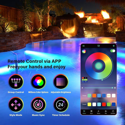 CXhome RGB Unterwasser LED Licht Multi Farbwechsel, 12V Poollampe LED Unterwasserlicht App-Steuerung