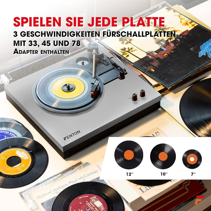 Fenton RP165G - Plattenspieler Bluetooth, Plattenspieler mit externen Lautsprechern, Abdeckhaube, Au