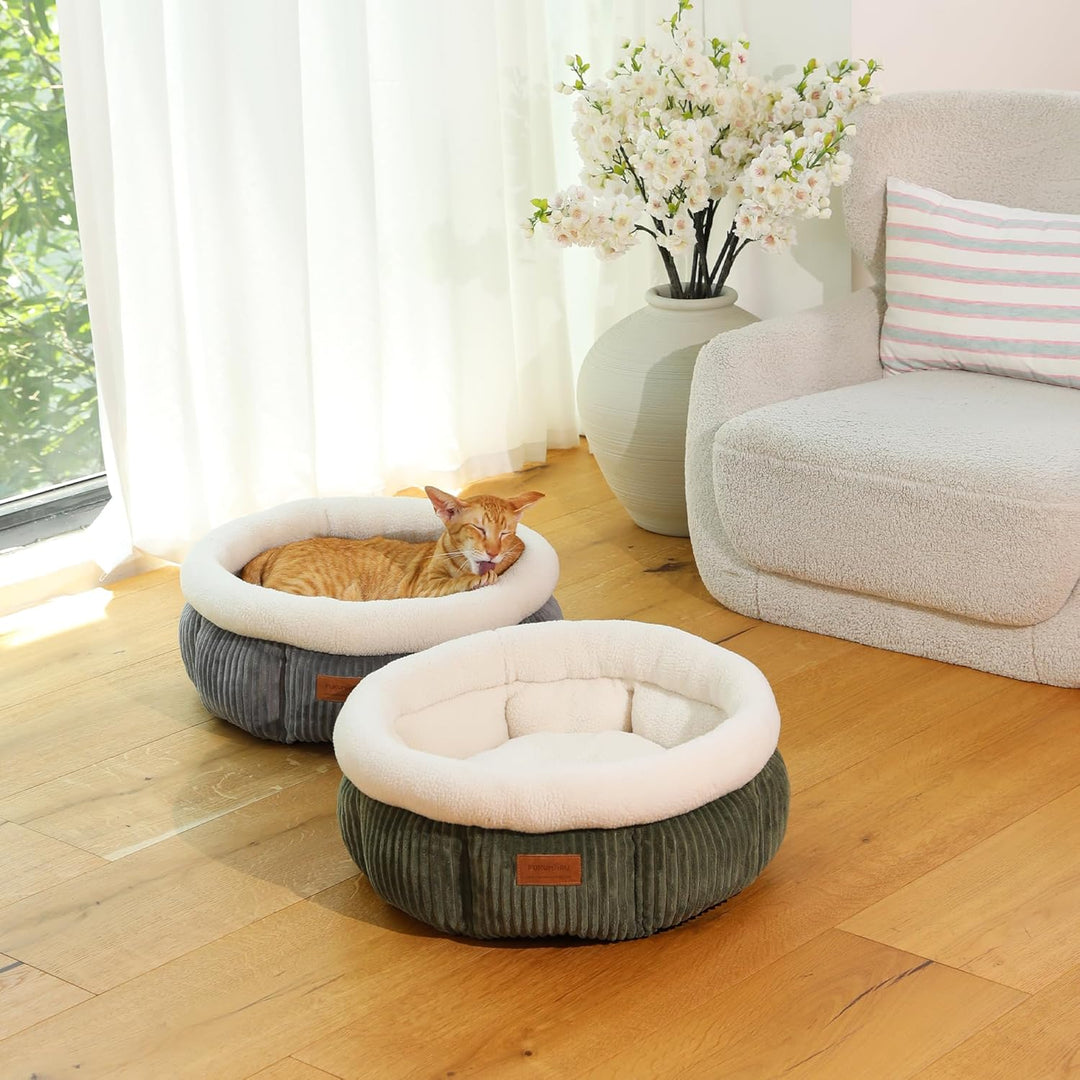 FUKUMARU Katzenbett waschbar Katzen Bettchen, 48x48x20cm Katzenkorb mit erhöhtem Rand, weiches Bett
