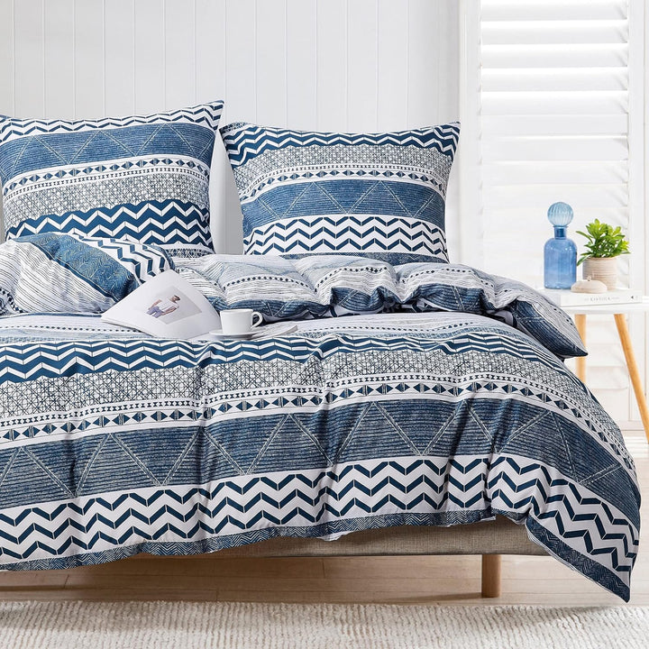 Damier Bettwäsche 155x220cm Blau Weiss Geometrisch Muster Bettbezug Set 2 Teilig Weiche Microfaser S