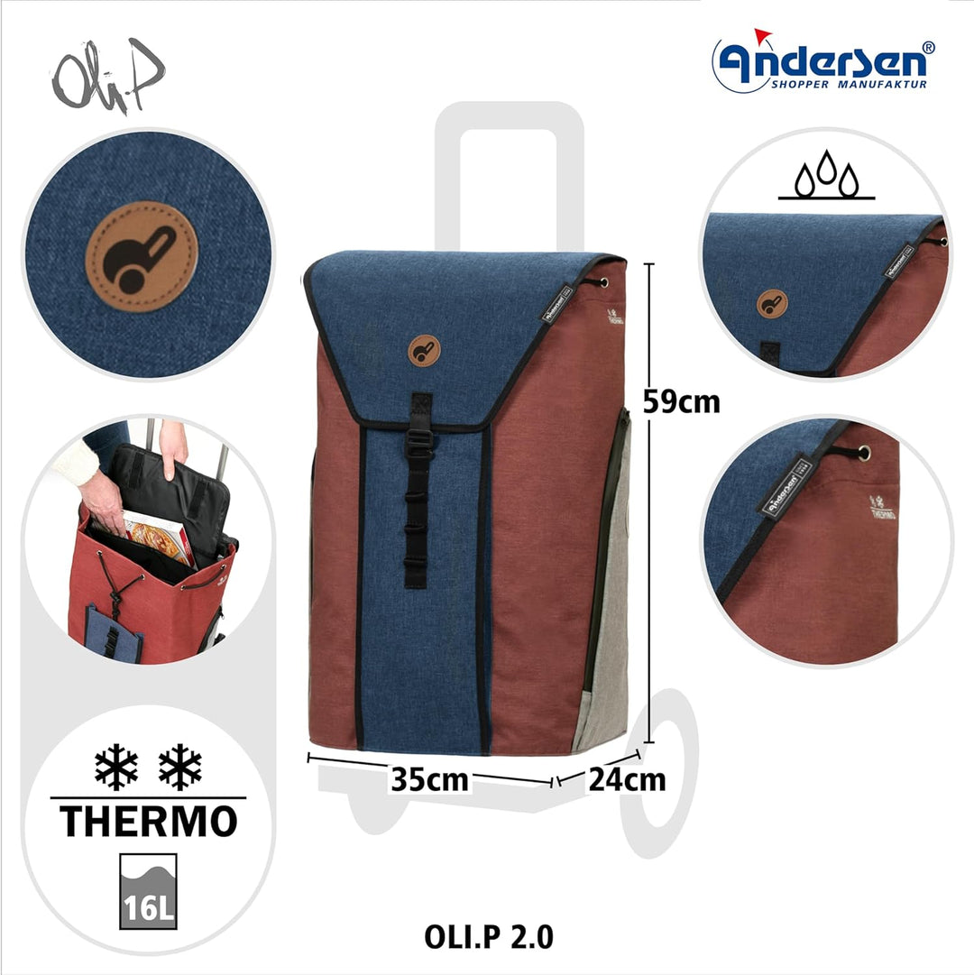 ANDERSEN Einkaufstrolley - Royal Shopper Oli.P 2.0 blau 50 L Einkaufswagen, hochwertig, Shopping, Th