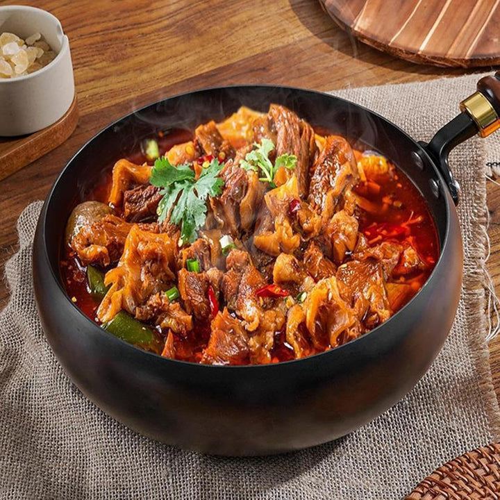 Japanische Eisenpfanne | Chinesischer Handgefertigter Wok Mit Holzdeckel Und Holzgriff| Pfannen Guss