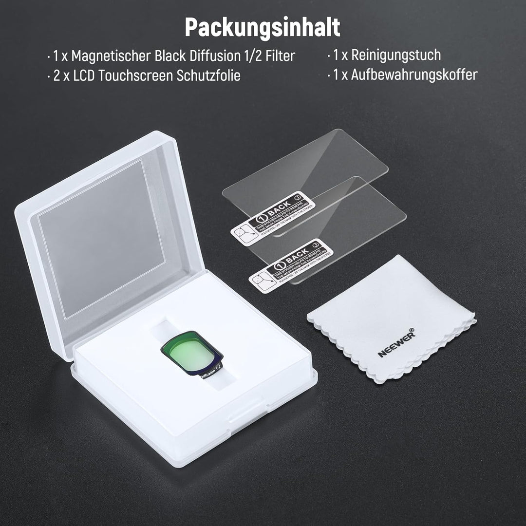 NEEWER Magnetischer Black Diffusion 1/2 Filter, kompatibel mit DJI Osmo Pocket 3, verbessert Filmauf