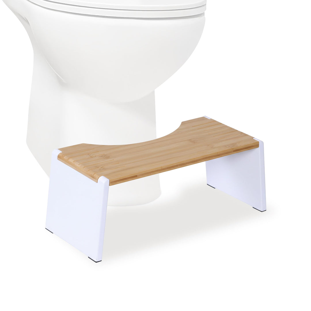 Relaxdays Toilettenhocker, klappbar, Hocker Toilettengang, Erwachsene, Bambus, rutschfest, HBT 19x43
