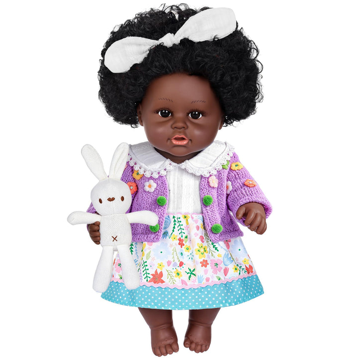 40 cm / 12 Zoll Schwarze Baby-Entchen mit Spielzeug-Hasen Zubehörset - afroamerikanische Baby-Entche