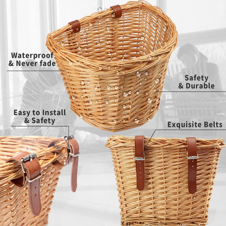 AVASTA Fahrradkorb aus Weidengeflecht für Fahrräder für Erwachsene, handgewebter vorderer Lenker-Auf