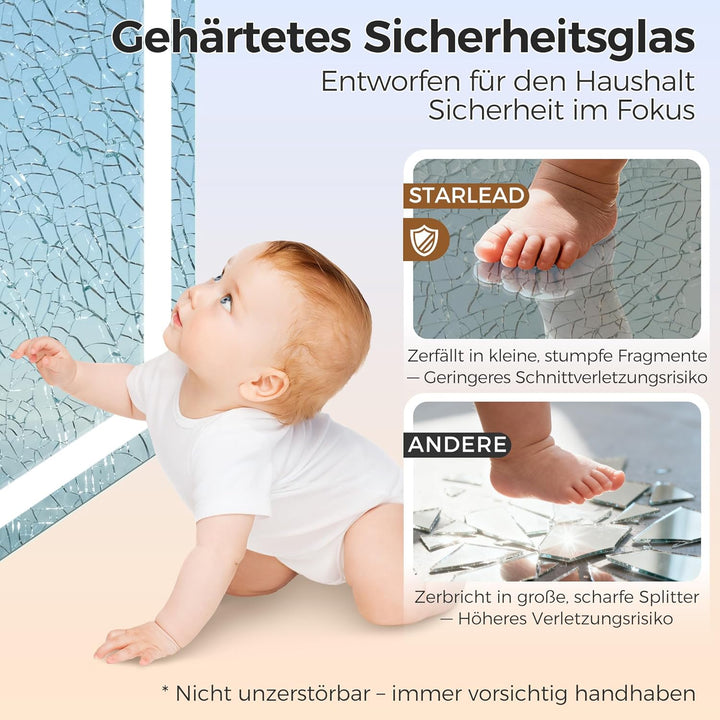 STARLEAD Badspiegel-mit-Beleuchtung 80x60cm, Dimmbar, 3 Farbtemperaturen 3000K-6500K, Spiegel-mit-Be