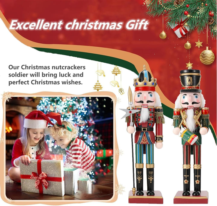 2Pcs Nussknacker Soldat, 30 cm Holz-Nussknacker Weihnachtsnussknacker Figuren für den Kamin, Klassis