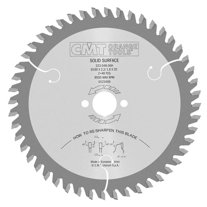 CMT Orange Tools 223.048.06H - Kreissägeblattf für Mineralwerkstoffe HW D=160x2.2/1.6x20 Z=48 MTCG