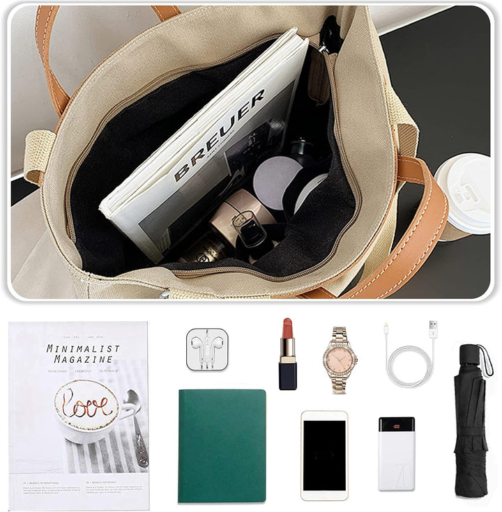 PORRASSO Damen Schultertasche Casual Canvas Tasche Handtasche Multifunktional Gross Umhängetasche Ho
