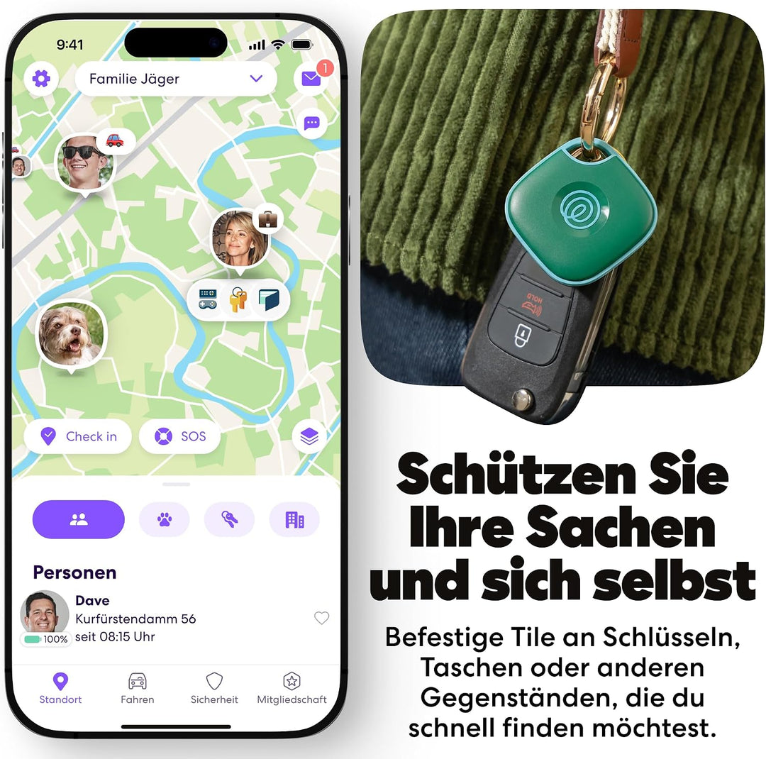 Tile by Life360 Mate - Bluetooth-Tracker, Schlüssel- und Gegenstandsfinder für Schlüssel, Taschen un