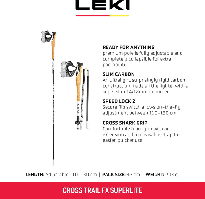 Leki Cross Trail FX Superlite Stöcke Taglia unica white-bright red-black, Taglia unica white-bright