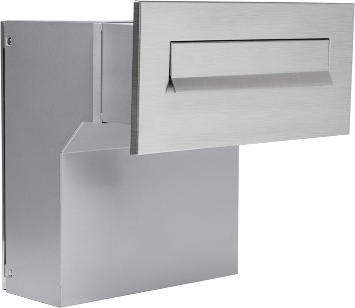 Mauerdurchwurf Briefkasten Edelstahl/Silber NEU Vorderteil + Hintertür V2A gebürstet 190-260 [mm] 3