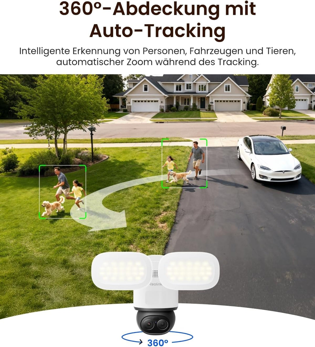 Reolink TrackFlex Floodlight WiFi, 4K Wi-Fi 6 PTZ Überwachungskamera Aussen mit 3000 Lumen Flutlicht