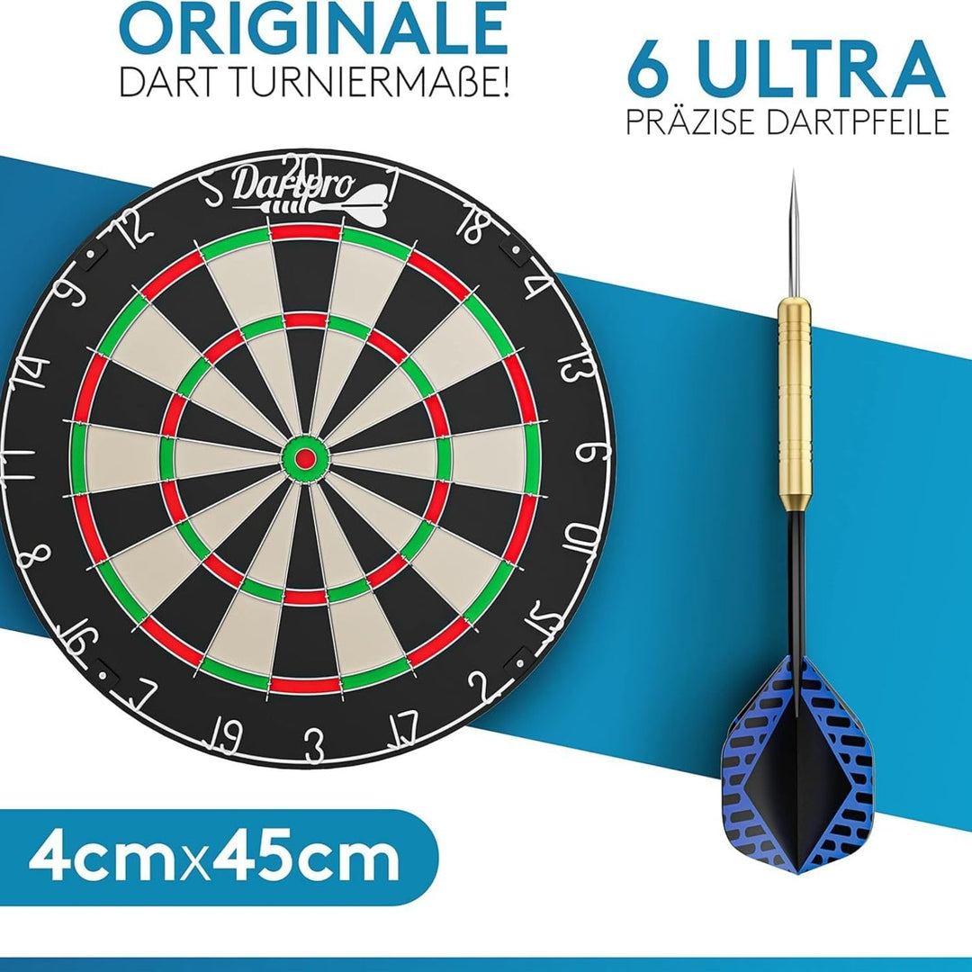 DartPro - DAS ORIGINAL - Dartscheibe mit Pfeilen - Profi Steeldartscheibe aus hochwertigstem Sisal -
