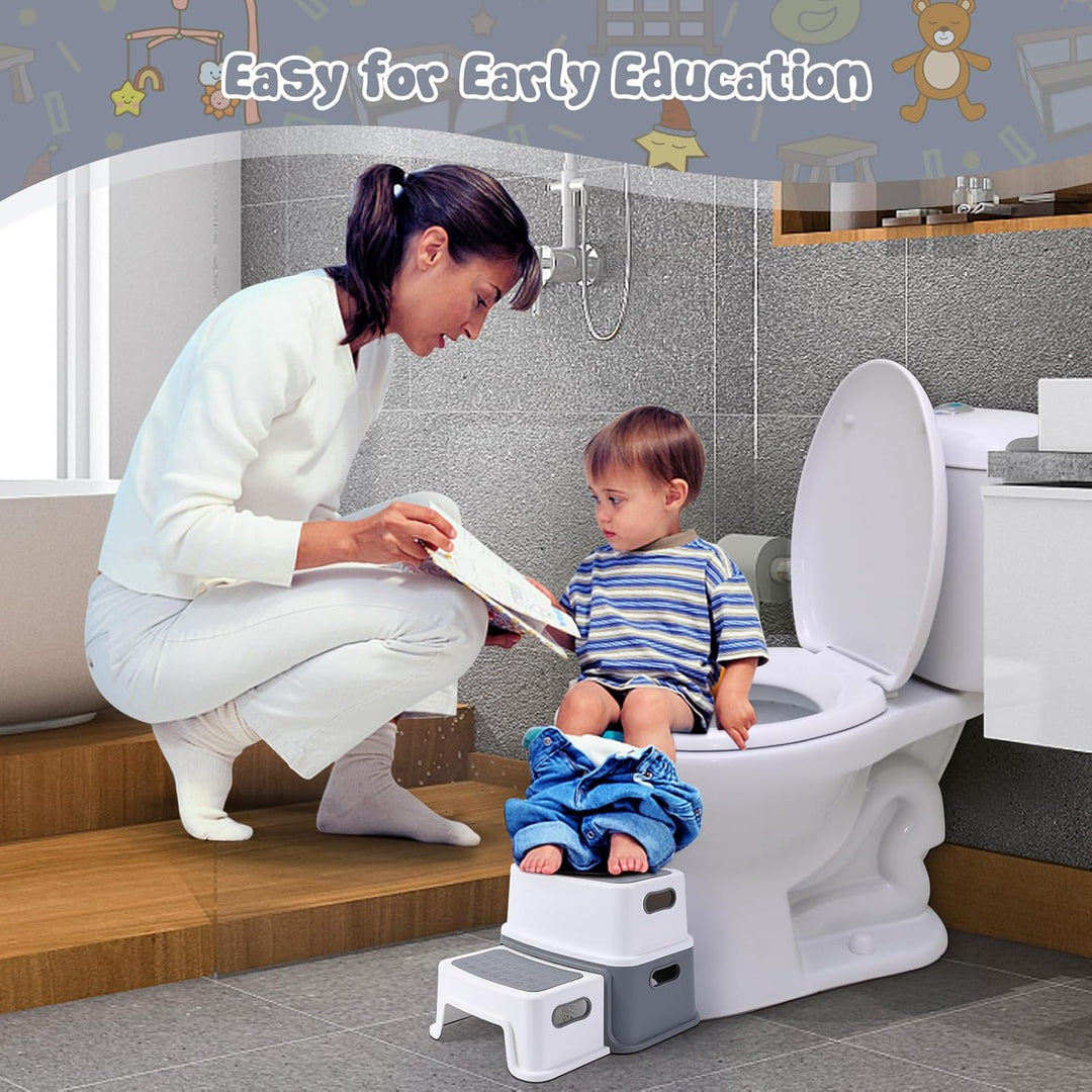 Grauer 2-stufiger Kinderhocker aus PP-Material – rutschfest & Stabil, Ideal für Badezimmer, Küchen,
