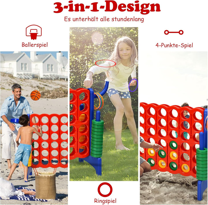 GOPLUS Riesiges 4 Gewinnt Spiel, Strategiespiel mit 42 Ringen, Basketballkorb & Wurfspiel & Schnells