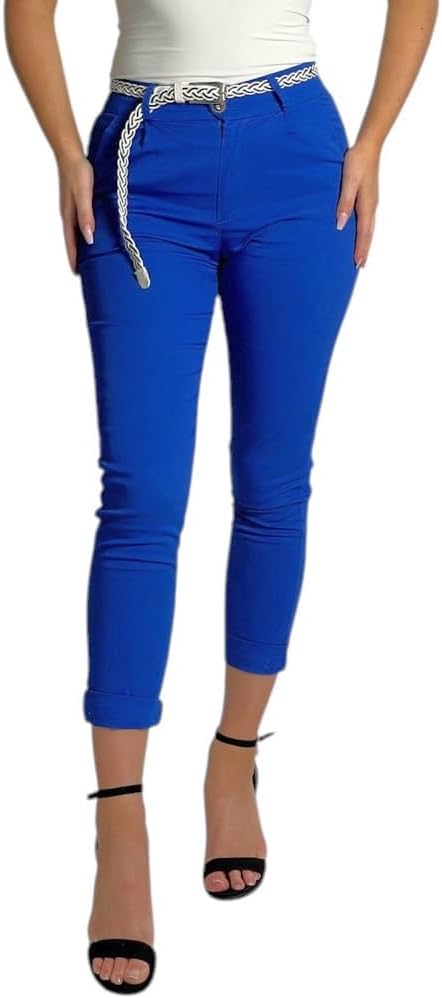 Mississhop Damen Baumwolle Klassische Chino Hose mit Gürtel S Royalblau, S Royalblau