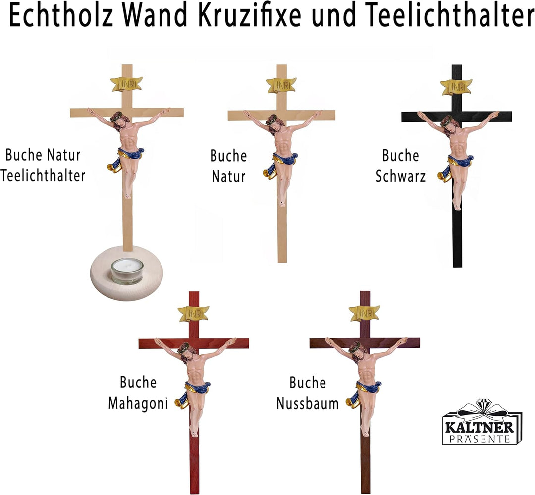 Kaltner Präsente Geschenkidee - 53 cm Wandkreuz Kreuz Kruzifix aus Buche schwarz mit Jesus Christus