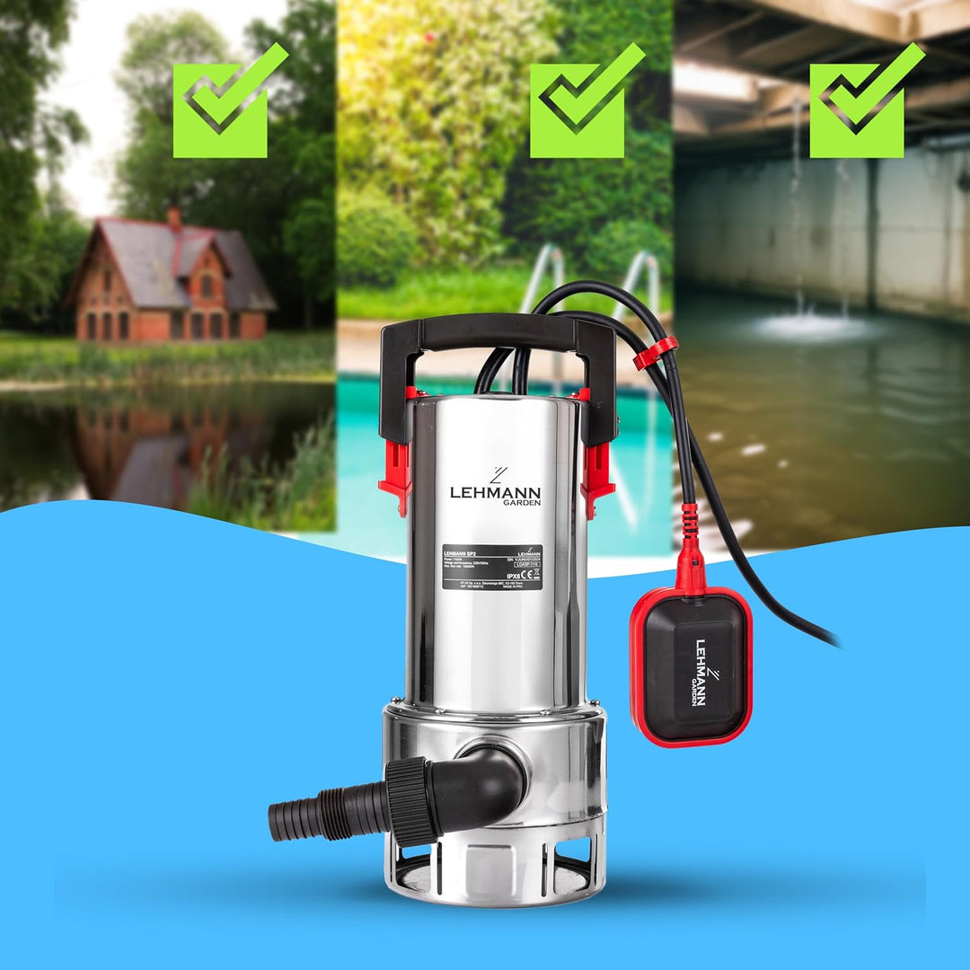 LEHMANN Tauchpumpe mit Integriertem Schwimmer für Schmutz- und Reinwasser, 1100 W, mit bürstenloser