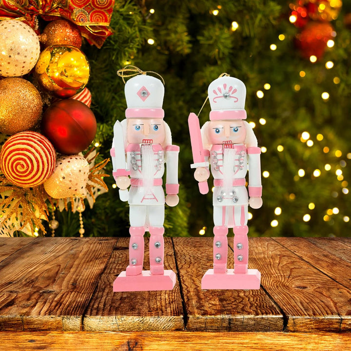 Veemoon 4 Stück Weihnachts Nussknacker aus Holz, 12cm - Soldat Ornamente Baumbehang Christbaumschmuc