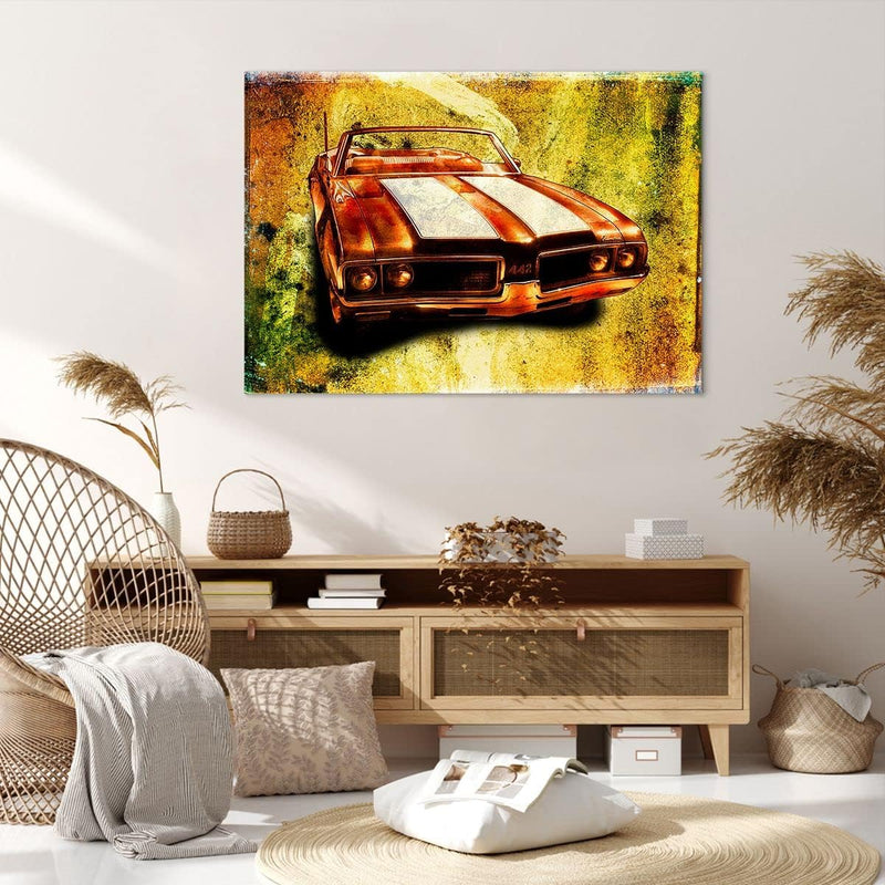 Bilder auf Leinwand 100x70cm Leinwandbild Auto Geschwindigkeit Cabriolet Gross Wanddeko Bild Schlafz