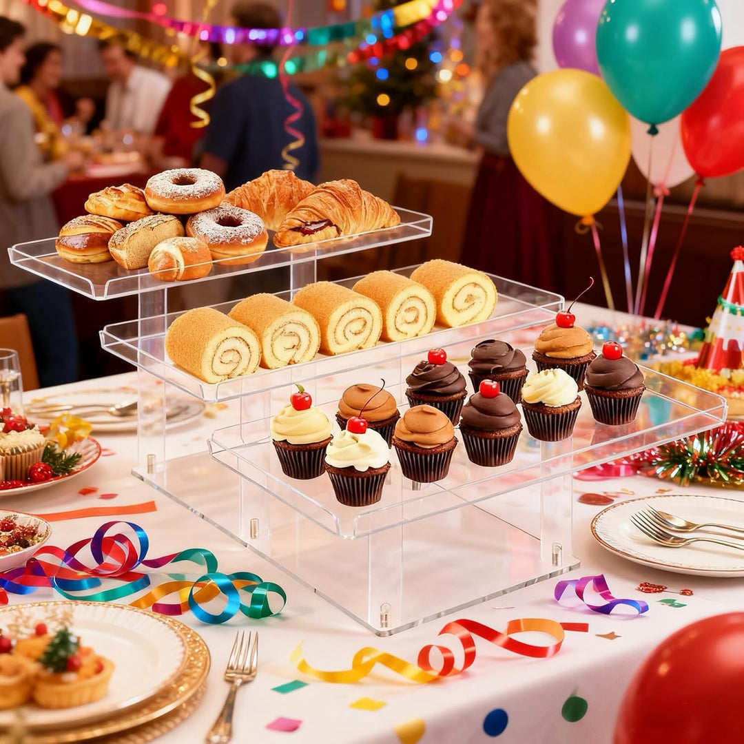 Fhmidic 3-stöckiges Serviertablett Set für Partys, Acryl Cupcake Buffet Dessertständer, 3-stufiges D