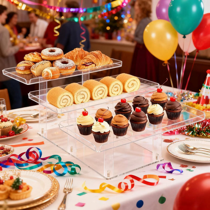 Fhmidic 3-stöckiges Serviertablett Set für Partys, Acryl Cupcake Buffet Dessertständer, 3-stufiges D