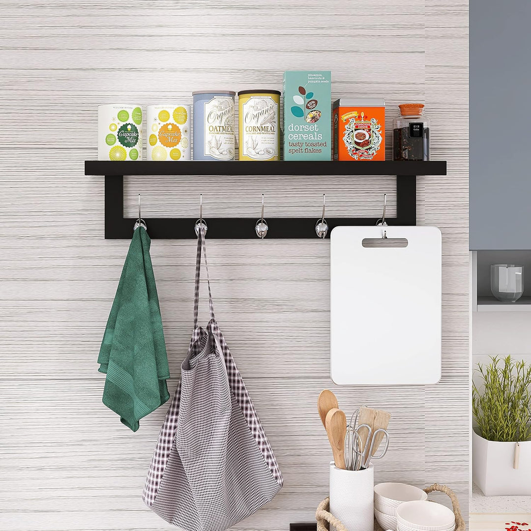 SMIBUY Kleiderhaken mit Regal Wandmontage, 74 cm Eingangsbereich Garderobe für Wand, Bambus-Hängereg
