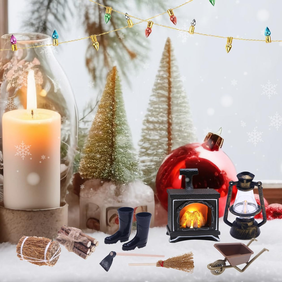 Puppenhaus Miniatur Zubehör Set, 13 Stück Wichtel Zubehör Weihnachten Möbel mit Grusskarten, Miniatu