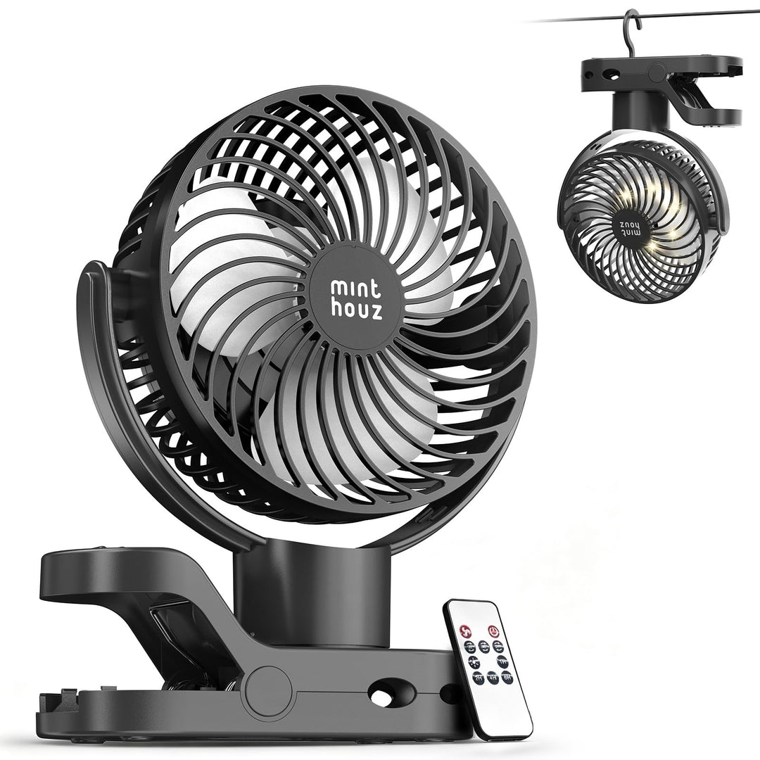 Minthouz Clip Ventilator, 8000mAh USB Tischventilator 4 Windstufen, 6 Zoll | Max 38h Laufzeit, Beleu