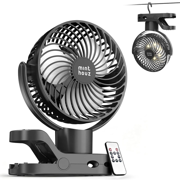 Minthouz Clip Ventilator, 8000mAh USB Tischventilator 4 Windstufen, 6 Zoll | Max 38h Laufzeit, Beleu