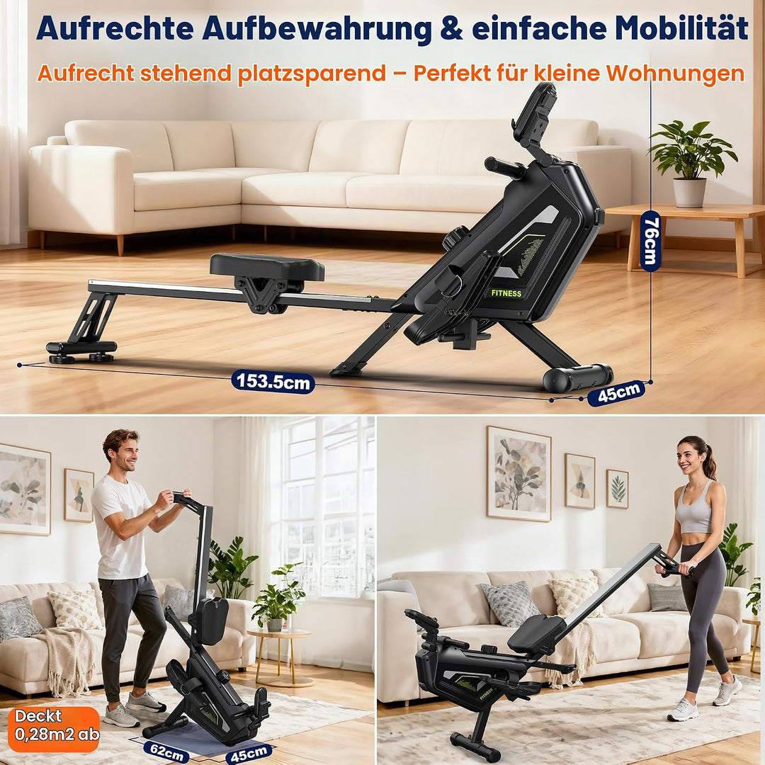 Rudergerät für Zuhause – 16 Widerstandsstufen, leises magnetisches Rudergerät mit APP, 160kg Tragfäh